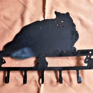 Cat Black Metal Keys Holder by ENTHUSE 1994 11 1/2" Long w/7 Hooks New